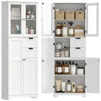 HOMCOM Meuble haut de rangement, armoire avec portes vitrées et étagères réglables pour salle de bain, cuisine, salon, blanc(m-16)