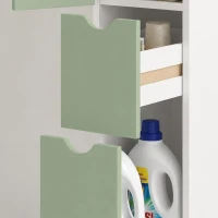 HOMCOM Slim Bathroom Storage Cabinet, Tall Bathroom Floor Cabinet with 2-Tier Shelf and 2 Drawers, White and Light Green(m-11)