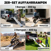 HOMCOM Set van 2 Opvouwbare Oprijplank Metaal Drempelramp met Handgrepen tot 400 kg, voor banden tot 22,5 cm(m-4)