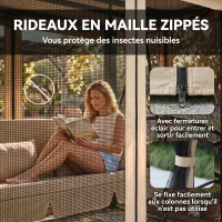 Outsunny Balancelle de Jardin 3 Places Convertible Style Colonial Grand Confort 5 Coussins + Matelas + moustiquaires Inclus 2,56L x 1,72l x 2,48H m Marron Clair(m-6)