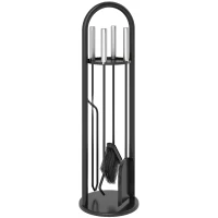 Outsunny Haardgereedschap 5-delig – bezem, schep, haak, tang & standaard, zwart(m-1)