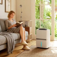 HOMCOM Deshumidificador 35L/Día para 40-90 ㎡ Luz Indicador de Humedad Depósito 5,5 Litros Drenaje Continuo Temporizador 24H(m-10)