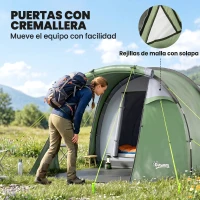 Outsunny Tienda de Campaña Familiar 2 Personas Plegable Impermeable a Prueba de UV 20+ con Vestíbulo 426x206x154 cm Verde(m-5)