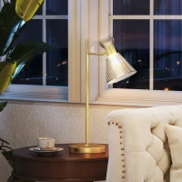 HOMCOM Modern Table Lamp, Bedside Lamp with Adjustable Flower-Shaped Head and E27 Socket for Living Room Bedroom Study, Bulb Not Included, Gold Tone(m-6)
