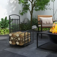 HOMCOM Portalegna da Interno ed Esterno in Metallo con Ganci e 4 Attrezzi Inclusi, 39x39x68cm, Nero(m-10)