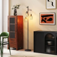 HOMCOM 3-Light LED Floor Lamp, 170cm Industrial Dimmable Standing Lamp with Steel Wire Cage Lampshades, 2700K for Living Room, Bedroom, Dining Room, Study, Black(m-10)