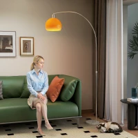 HOMCOM Lampada da Terra ad Arco con Interruttore a Pedale, in Marmo, Metallo e Plastica, 26x90x180 cm, Bianco e Arancione(m-10)