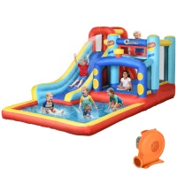 Outsunny Castillo Inflable de 3-8 Años con Soplador Tobogán Trampolín Piscina Bolsa de Transporte 435x245x200 cm Multicolor(m-1)