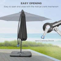 Outsunny 3(m) Garden Banana Parasol Cantilever Umbrella with Crank Handle, Cross Base, Weights and Cover for Outdoor, Hanging Sun Shade, Black(m-15)