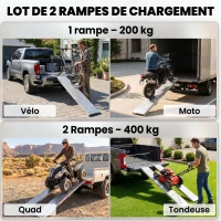 HOMCOM Lot de 2 Rampes de Chargement Pliantes avec Poignées et Surface Antidérapante, Charge Max. 400 kg, 180 x 25,5 cm, Argent(m-4)