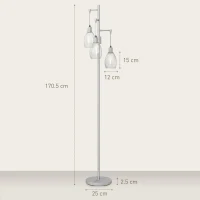 HOMCOM 3-Light Floor Lamp, 170cm Industrial Dimmable Standing Lamp with Steel Wire Cage Lampshades for Living Room, Bedroom, Dining Room, Study, Bulb Not Included, Silver Tone(m-3)
