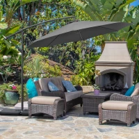 Outsunny 3(m) Garden Banana Parasol Cantilever Umbrella with Crank Handle, Cross Base, Weights and Cover for Outdoor, Hanging Sun Shade, Black(m-13)