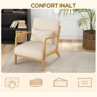 HOMCOM Fotoliu din Catifea cu Structură din Lemn, Tapițerie cu Arcuri în S și Pernă, 61x78x76 cm, Bej(m-4)