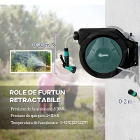 Outsunny Suport pentru Furtun de Grădină Retractabil cu Furtun de Apă 30+2 m, 7 Moduri, Negru(m-4)
