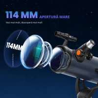 Outsunny Telescop reflector, obiectiv 114 mm, 2 oculare, lunetă de căutare, aluminiu, albastru închis(m-7)