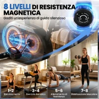 SPORTNOW Cyclette Magnetica con Resistenza a 8 Livelli, Display LCD e App Bluetooth, Metallo, 86x51x128 cm, Nero(m-5)