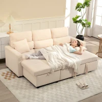 HOMCOM Sofá Cama Esquinero con Compartimento, Tapizado en Terciopelo Acanalado y 2 Cojines, 205x135x76 cm, Beige(m-5)