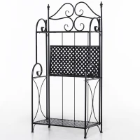 Outsunny Blumenständer, Regal, dreistöckig, klappbar, Metallrahmen, schwarz, 56 x 30 x 114cm(m-10)
