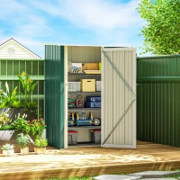 Outsunny Abrigo de Jardim 142x84x189cm Abrigo de Jardim de Aço Galvanizado com Porta Fechadura e Orifícios de Drenagem para Armazenamento de Ferramentas Verde(m-10)