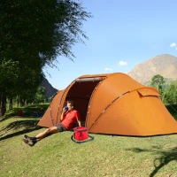 Outsunny 4 Man Camping Tent, UV Protection Tunnel Tent with 2 Bedrooms and Living Area, Large Hiking Sun Shelter, 430 x 240 x 170 cm, Orange(m-2)