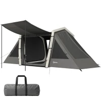 Outsunny Tente Gonflable de Camping 4 Personnes Blackout Tente à Air 5,8m de Long 2 Chambres et Séjour 580x270x202cm Gris Foncé(m-16)