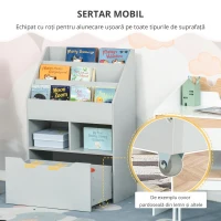 HOMCOM Raft pentru copii cu sertar, bibliotecă cu rafturi, 60 x 29,9 x 90 cm, Gri(m-6)