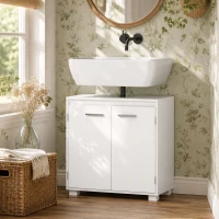HOMCOM Dulap sub lavoar, mobilier modern independent pentru baie cu decupaj în formă de U, raft reglabil, Alb(m-6)