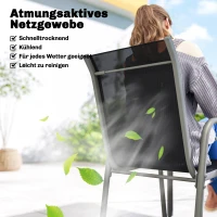 Outsunny Gartenmöbel Set Sitzgruppe 150 x 90cm Tisch mit 6 Atmungsaktiven Stühlen Sicherheitsglas Tischplatte(m-5)