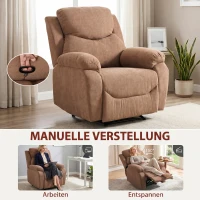 HOMCOM Relaxfauteuil, TV-stoel met ligfunctie, linnenlook, voor woonkamer en slaapkamer, donkerbruin(m-4)