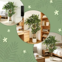HOMCOM Kunstbanyanboom – Kunstplant met Massief Houten Stam en Pot – Voor Woonkamer, Slaapkamer of Kantoor – 55 x 55 x 120 cm – Groen(m-7)