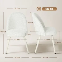 HOMCOM Juego de 2 Sillas de Comedor de Terciopelo con Asiento Acolchado Blanco(m-3)