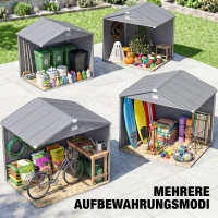 Outsunny Gerätehaus, Gartenhaus, Geräteschuppen mit Lüftungsfenster, Kunststoff, Metall, 240 x 190 x 180/228, Grau(m-8)
