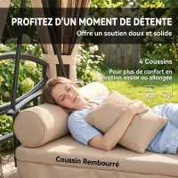 Outsunny Balancelle de Jardin 3 Places Convertible Style Colonial Grand Confort 5 Coussins + Matelas + moustiquaires Inclus 2,56L x 1,72l x 2,48H m Marron Clair(m-7)