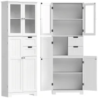 HOMCOM Meuble haut de rangement, armoire avec portes vitrées et étagères réglables pour salle de bain, cuisine, salon, blanc(m-1)