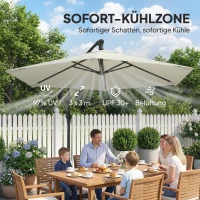 Outsunny Ampelschirm ca. Ø300 cm Sonnenschirm mit Verriegelungsmechanismus Kurbel Ständer Gewichten Cremeweiß(m-6)