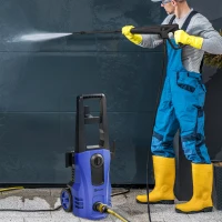 DURHAND Nettoyeur haute pression puissance 150 bars max, débit 510 l/h max, moteur 1800W tuyau 6m et câble 5m avec roues bleu(m-10)