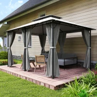Outsunny Pavillon 3x4m Gartenpavillon mit 6 Seitenteilen Partyzelt Gartenzelt Festzelt mit Doppeldach Dunkelgrau(m-8)