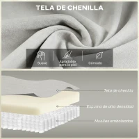 HOMCOM Sofá de 2 plazas 146 cm, sofá de chenilla con acolchado de doble capa, cojín con muelles, asiento profundo, respaldo alto, blanco crema(m-4)