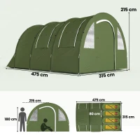 Outsunny 4 Man Camping Tent with 2 Room, Floor and Carry Bag - Green(m-3)