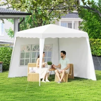 Outsunny Carpa Plegable con 2 Paredes Laterales 2,89x2,89m Cenador Pabellón de Jardín Altura Ajustable Protección UV50+ Blanco(m-2)