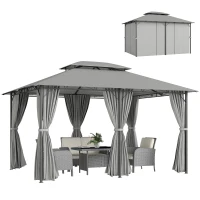 Outsunny Pavillon 3x4m Gartenpavillon mit 6 Seitenteilen Partyzelt Gartenzelt Festzelt mit Doppeldach Dunkelgrau(m-11)