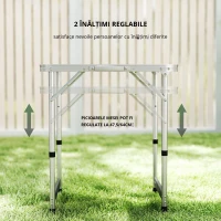 Outsunny Masă de Camping Pliabilă, Masă Universală, Masă de Transport pentru Grădină, Aluminiu, Alb 60 x 45 x 47,5/64 cm(m-5)