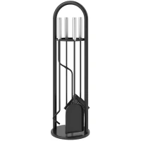 Outsunny Haardgereedschap 5-delig – bezem, schep, haak, tang & standaard, zwart(m-10)