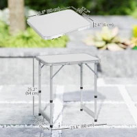 Outsunny Masă de Camping Pliabilă, Masă Universală, Masă de Transport pentru Grădină, Aluminiu, Alb 60 x 45 x 47,5/64 cm(m-3)