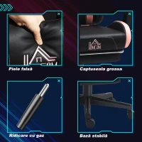 HOMCOM Scaun de Gaming Reclinabil cu Suport pentru Picioare și Perne, din Piele Ecologică și Spumă, 65x62x116-124 cm, Roz și Negru(m-8)