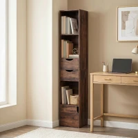 HOMCOM Bookcase with Drawers Adjustable Shelf Bookshelf with 2 Drawers and Cabinet 158 cm Rustic Brown(m-2)