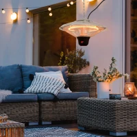 Outsunny 1500W Patio Heater Outdoor Ceiling Mounted Aluminium Halogen Electric Hanging Heating Light with Remote Control and 3 Heat Settings, Silver(m-2)