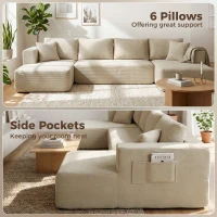 HOMCOM Canapé Modulaire en U Compressé 337 cm, Canapé Convertible 4 places en Velours Côtelé, Assise Large, Crème(m-8)