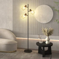 HOMCOM 3-Licht-Stehlampe mit flexiblen Leuchtelementen, baumähnliche Struktur, für Wohnzimmer und Schlafzimmer, Metall, Schwarz(m-10)