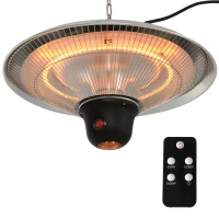 Outsunny 1500W Patio Heater Outdoor Ceiling Mounted Aluminium Halogen Electric Hanging Heating Light with Remote Control and 3 Heat Settings, Silver(m-10)